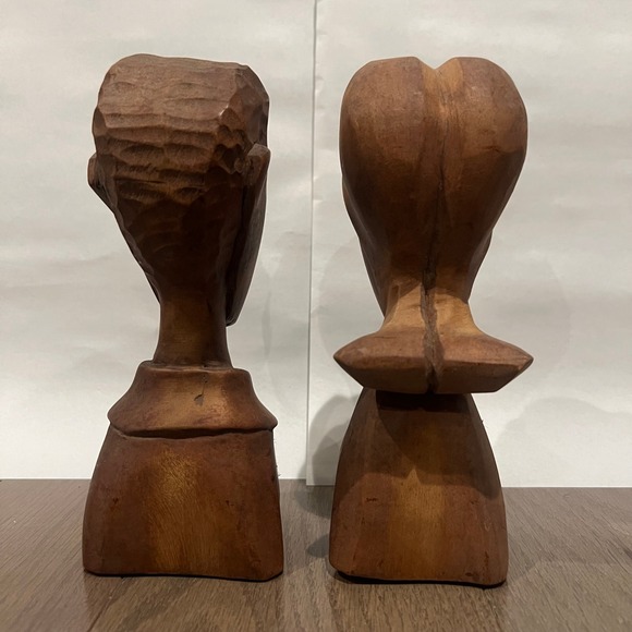 VTG Pair of Hand-Carved East Asian-Style Wood Busts | Mahogany / Teak - Picture 3 of 14